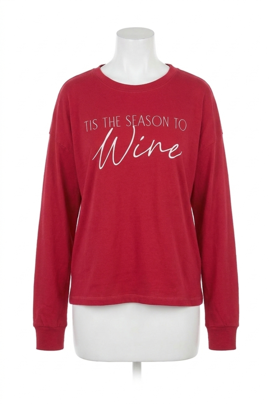 NEW PJ SALVAGE tis the season to wine flannels long sleeve top in crimson
